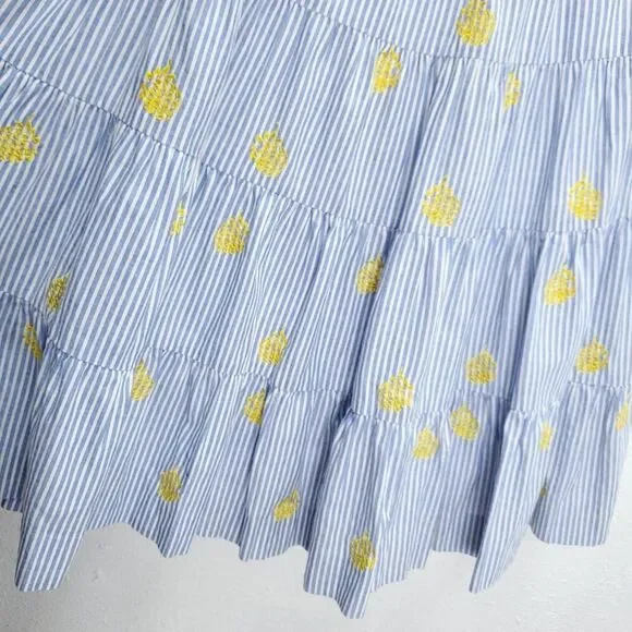 J. CREW Pinapple Embroidered Tiered Seersucker Pinstripe Lagenlook Midi Skirt - Picture 12 of 15